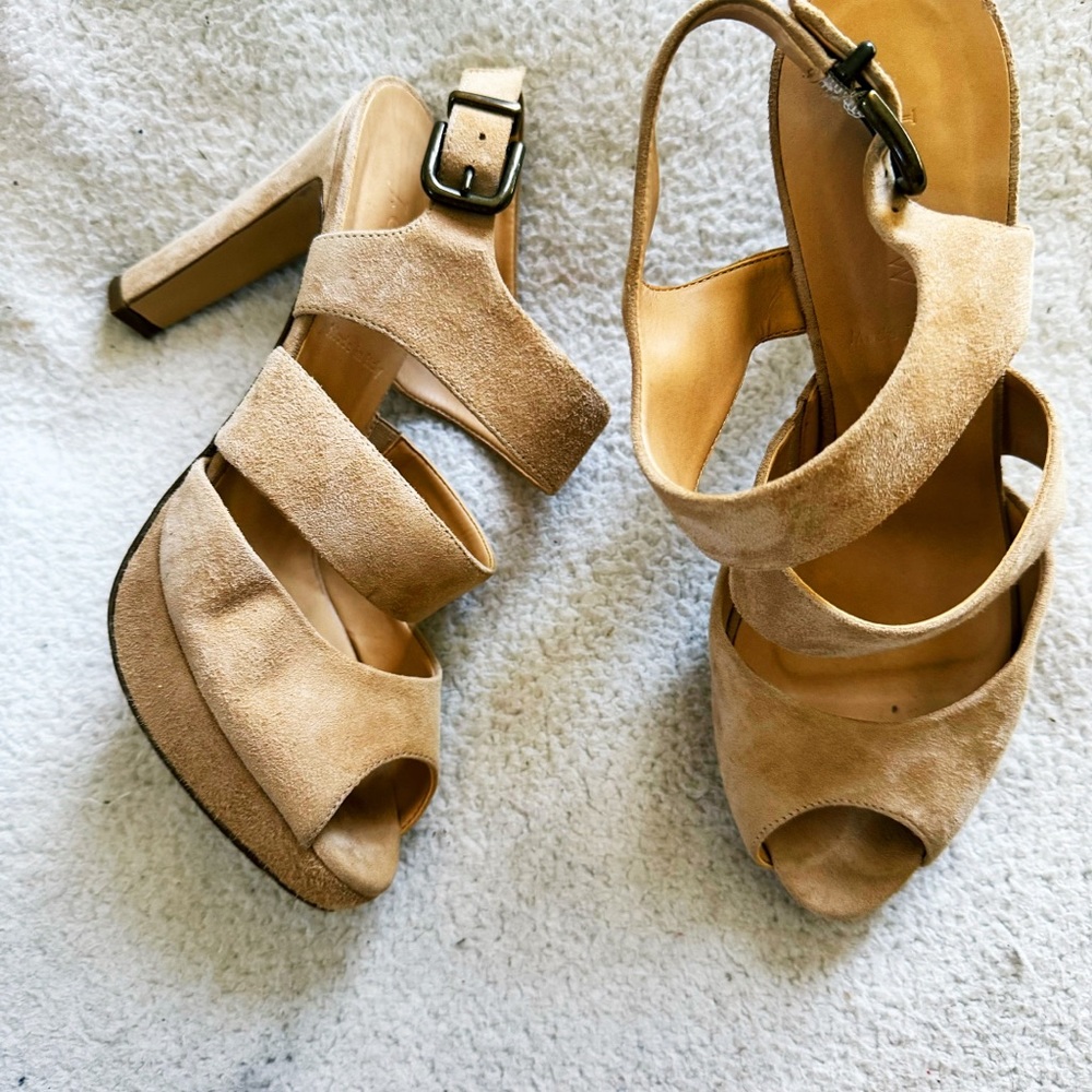 J Crew Collins suede platform peep toe EUC